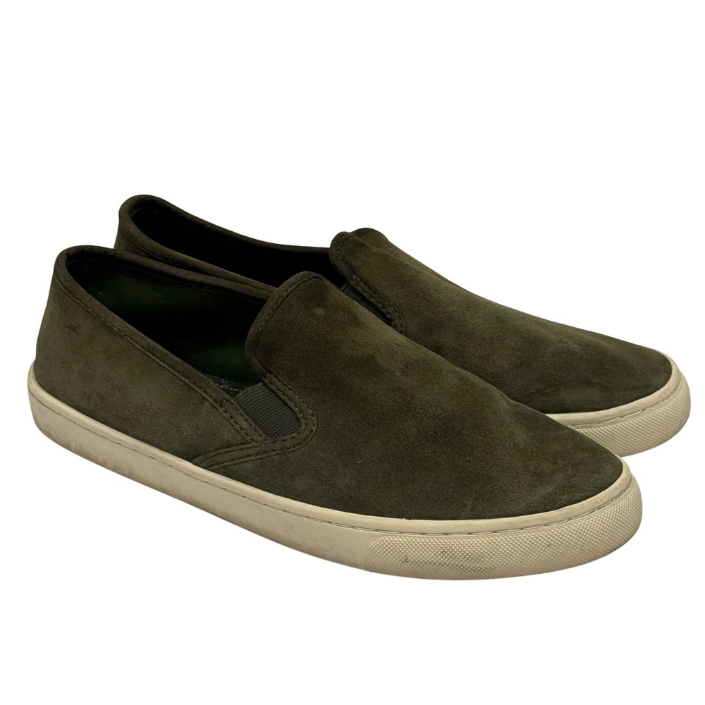 Tory Burch Olive Green Leather Suede Minimalist Slip On Sneakers Women's Size 10